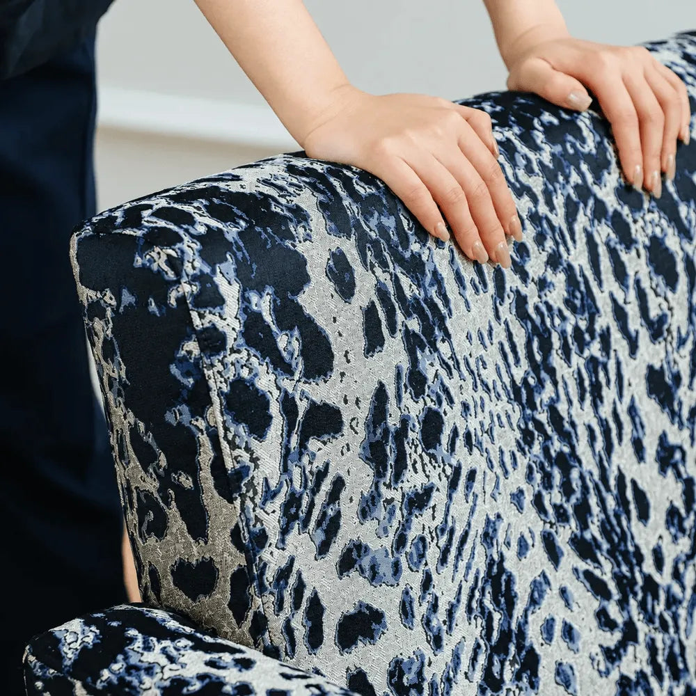 Leopard Pattern Lounge Chair and Ottoman, Sculptural Italian Block Silhouette