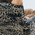 Leopard Pattern Lounge Chair and Ottoman, Sculptural Italian Block Silhouette