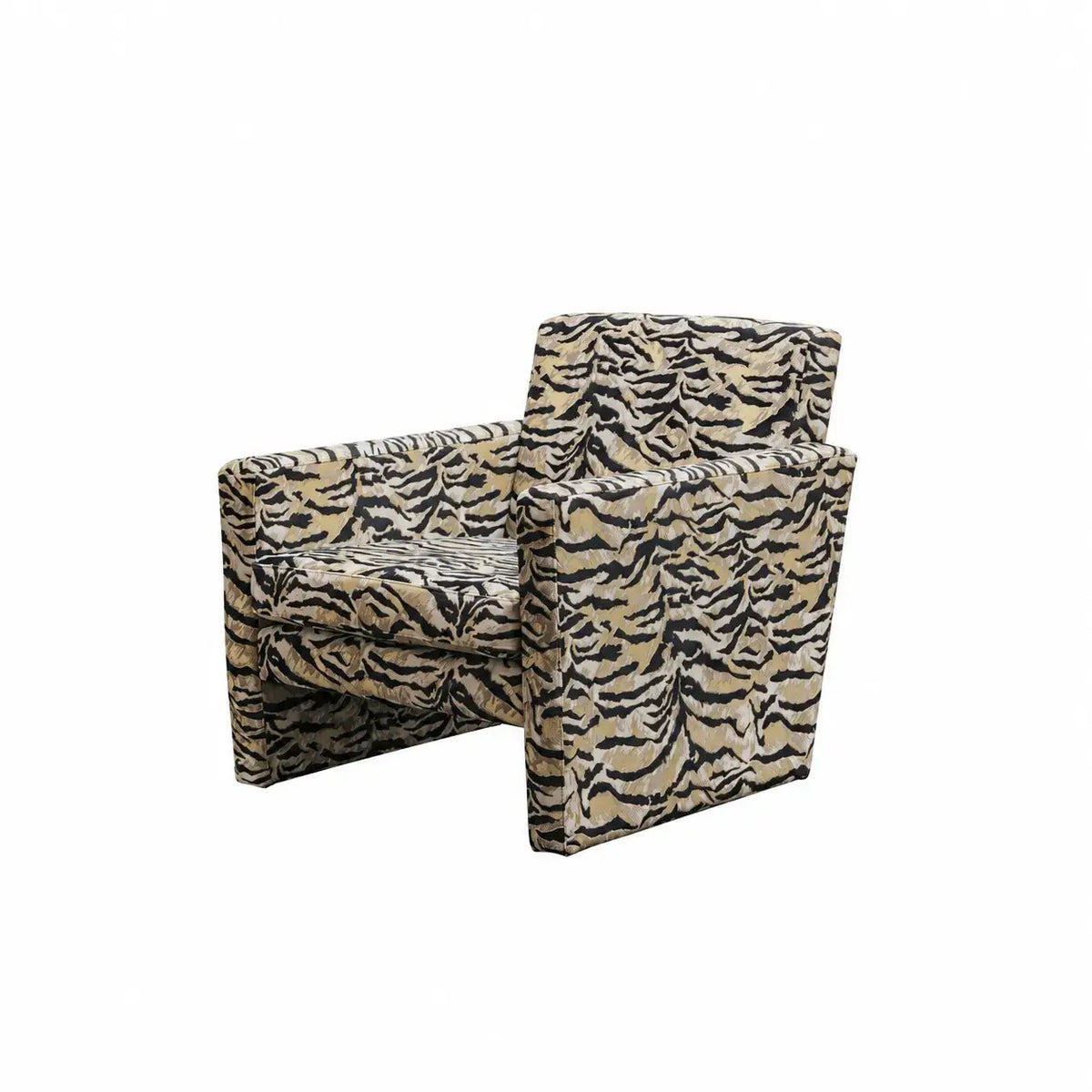 Leopard Pattern Lounge Chair and Ottoman, Sculptural Italian Block Silhouette
