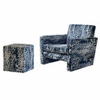 Leopard Pattern Lounge Chair and Ottoman, Sculptural Italian Block Silhouette