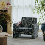 Leopard Pattern Lounge Chair and Ottoman, Sculptural Italian Block Silhouette