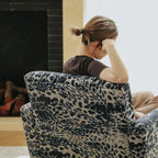 Leopard Pattern Lounge Chair and Ottoman, Sculptural Italian Block Silhouette