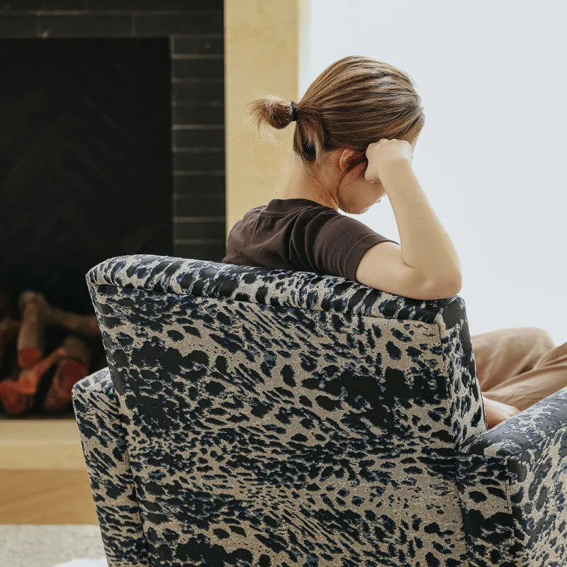 Leopard Pattern Lounge Chair and Ottoman, Sculptural Italian Block Silhouette