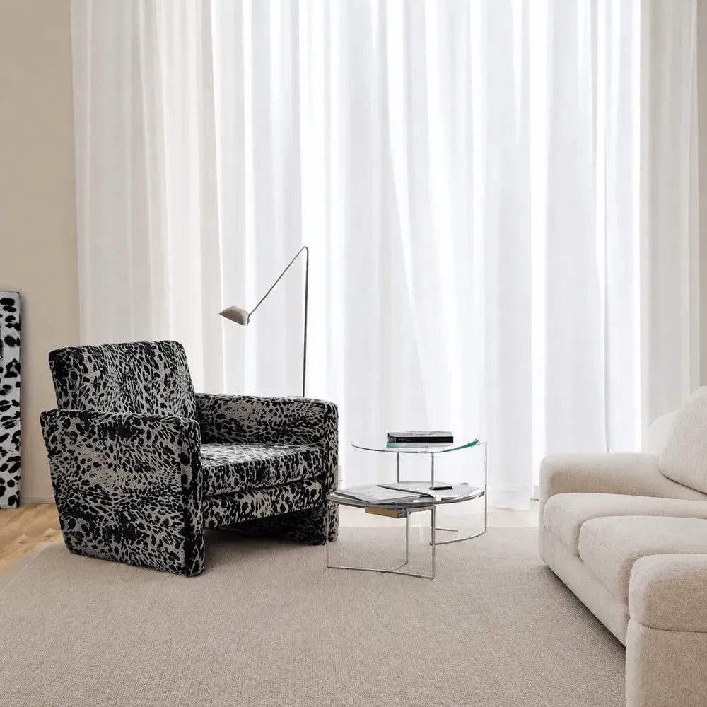 Leopard Pattern Lounge Chair and Ottoman, Sculptural Italian Block Silhouette