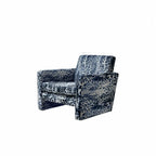 Leopard Pattern Lounge Chair and Ottoman, Sculptural Italian Block Silhouette