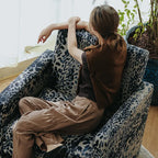 Leopard Pattern Lounge Chair and Ottoman, Sculptural Italian Block Silhouette