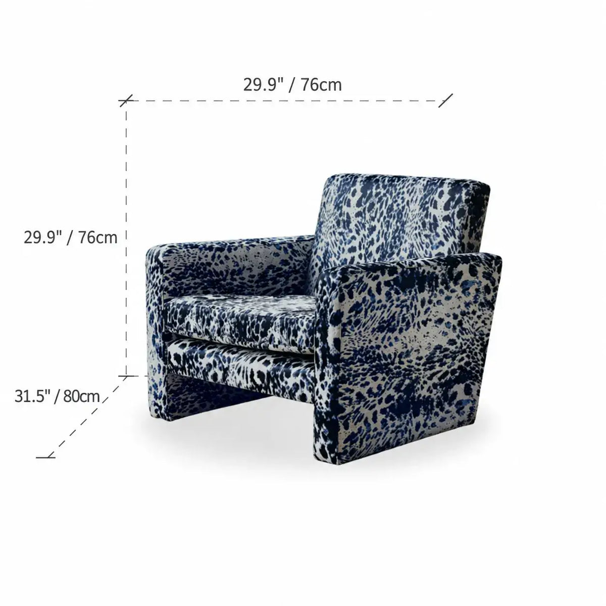 Leopard Pattern Lounge Chair and Ottoman, Sculptural Italian Block Silhouette Dimensions