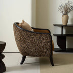 Leopard Print Barrel Chair with Red Oak Frame and Warm Velvet Upholstery