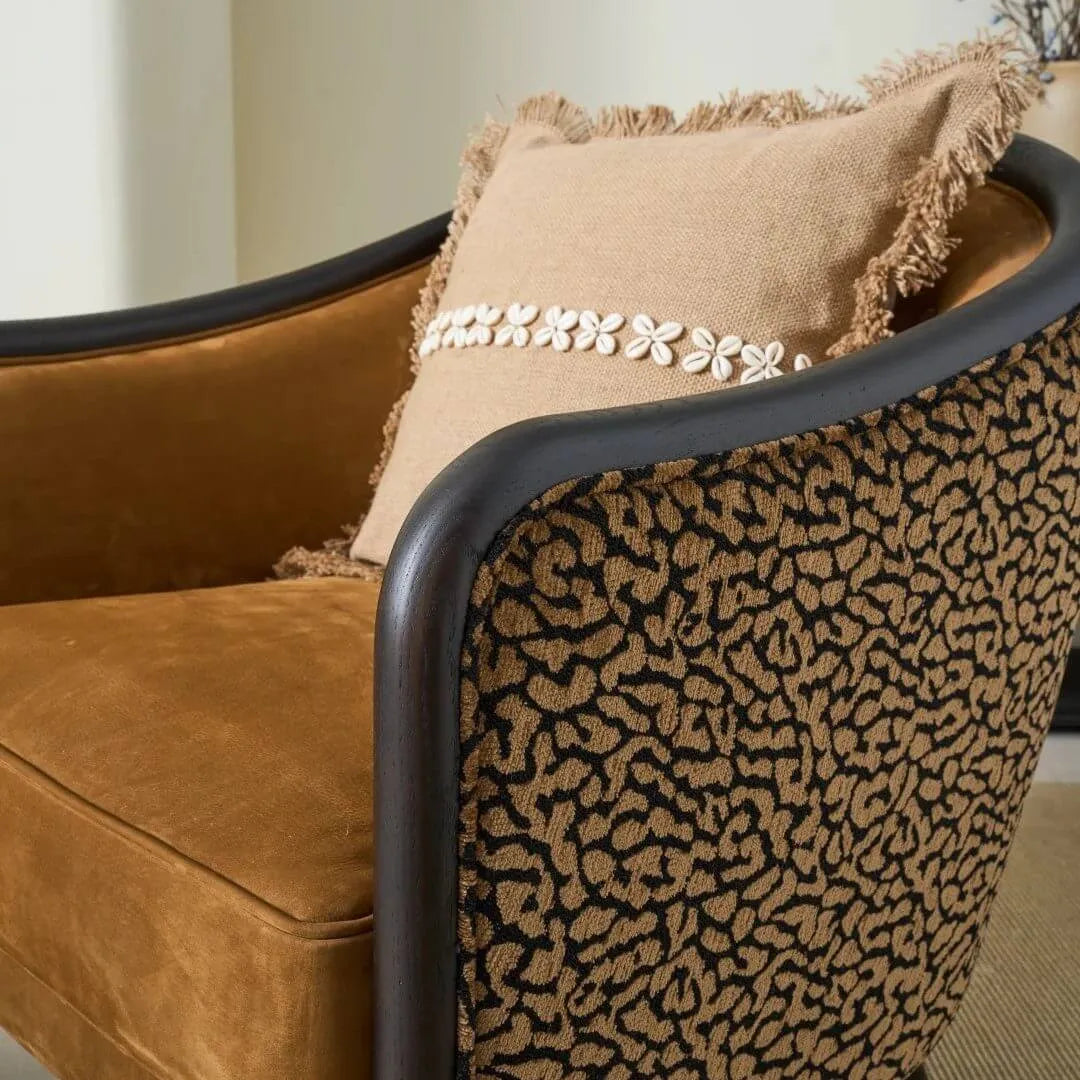 Leopard Print Barrel Chair with Red Oak Frame and Warm Velvet Upholstery Secondary image
