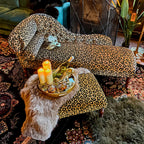 Leopard Print Chaise Lounge with Victorian Carved Wood and S-Curve Silhouette