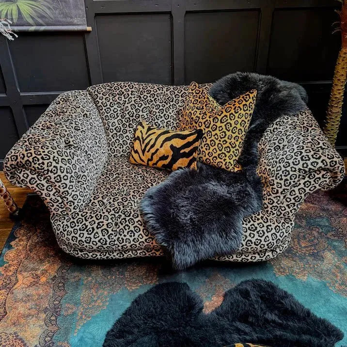 Leopard Print Sofa Series with Solid Wood Frame and Deep Lounge Seat