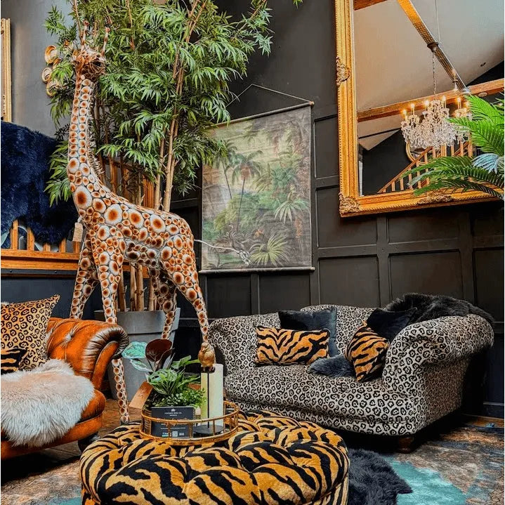Leopard Print Sofa Series with Solid Wood Frame and Deep Lounge Seat