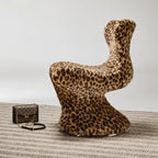 Leopard Print Swivel Chair in Faux Mink Plush, Sculptural Vanity Accent