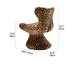Leopard Print Swivel Chair in Faux Mink Plush, Sculptural Vanity Accent Dimensions