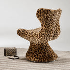 Leopard Print Swivel Chair in Faux Mink Plush, Sculptural Vanity Accent Main Product Image