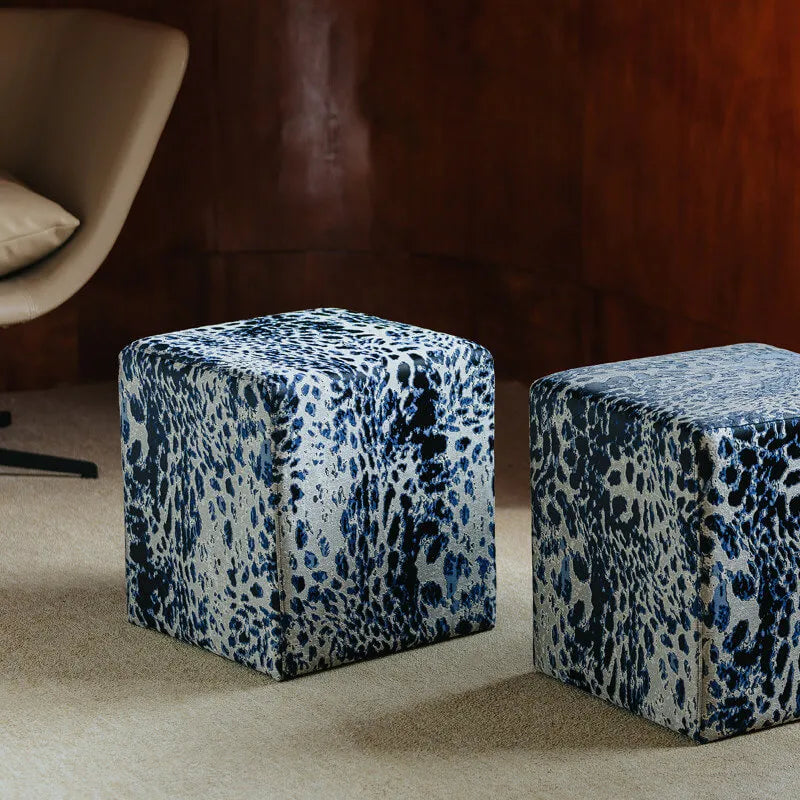 Leopard Velvet Ottoman Stool Series, Sculptural Accent for Living Room