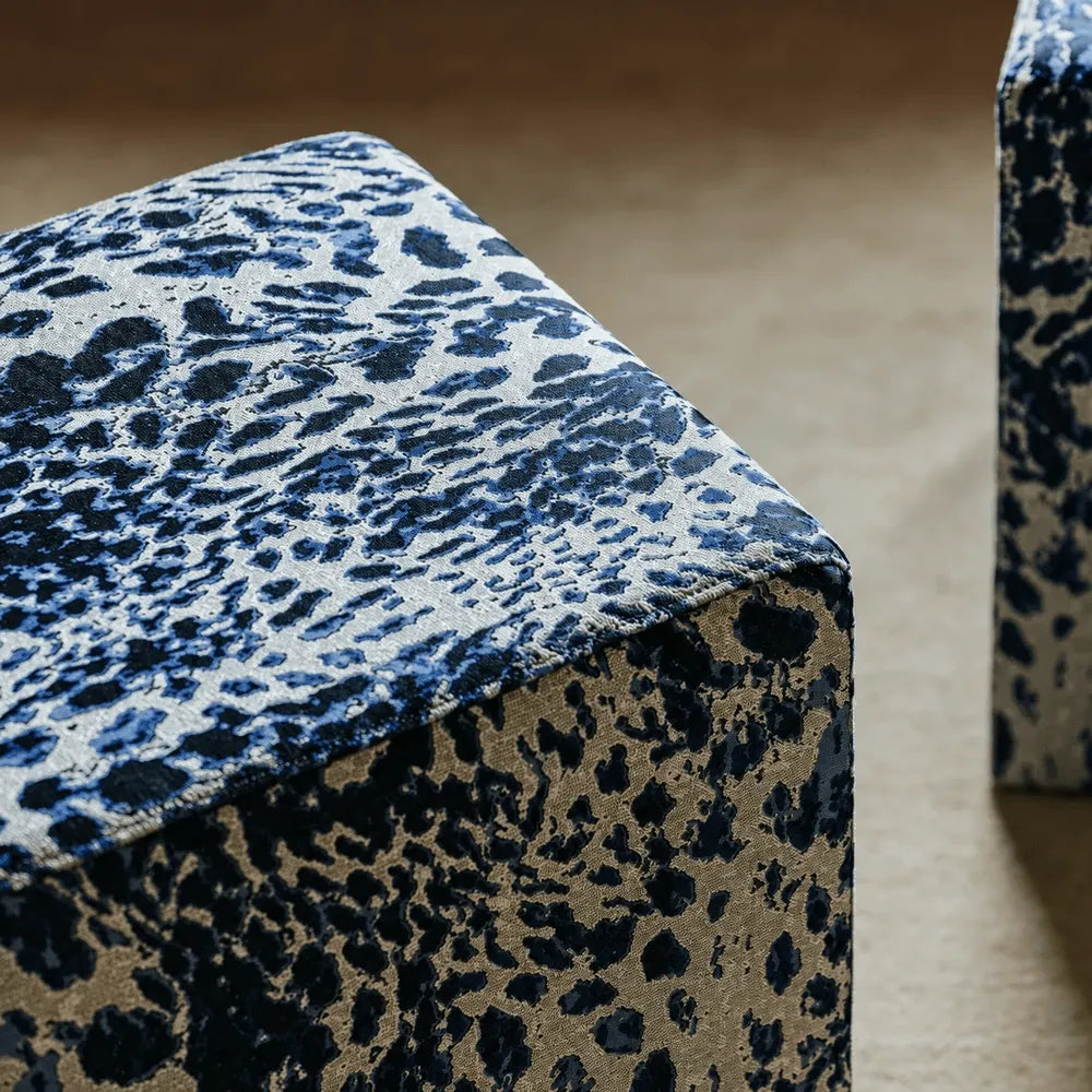 Leopard Velvet Ottoman Stool Series, Sculptural Accent for Living Room