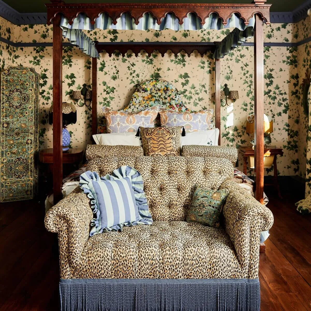 Leopard Velvet Tassel Sofa Series with Tufted Back and Lounge Arms