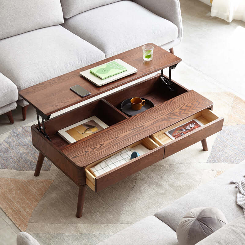 Lift-Top Coffee Table With Hidden Storage, Natural Wood