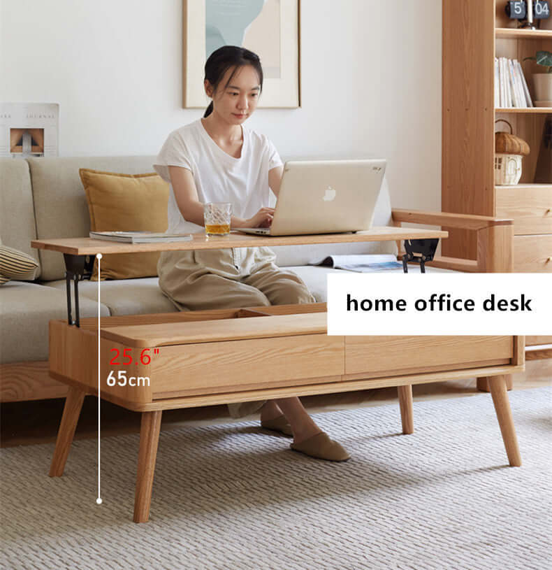 Lift-Top Coffee Table With Hidden Storage, Natural Wood