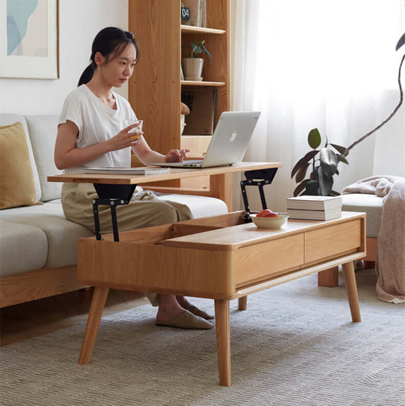 Lift-Top Coffee Table With Hidden Storage, Natural Wood