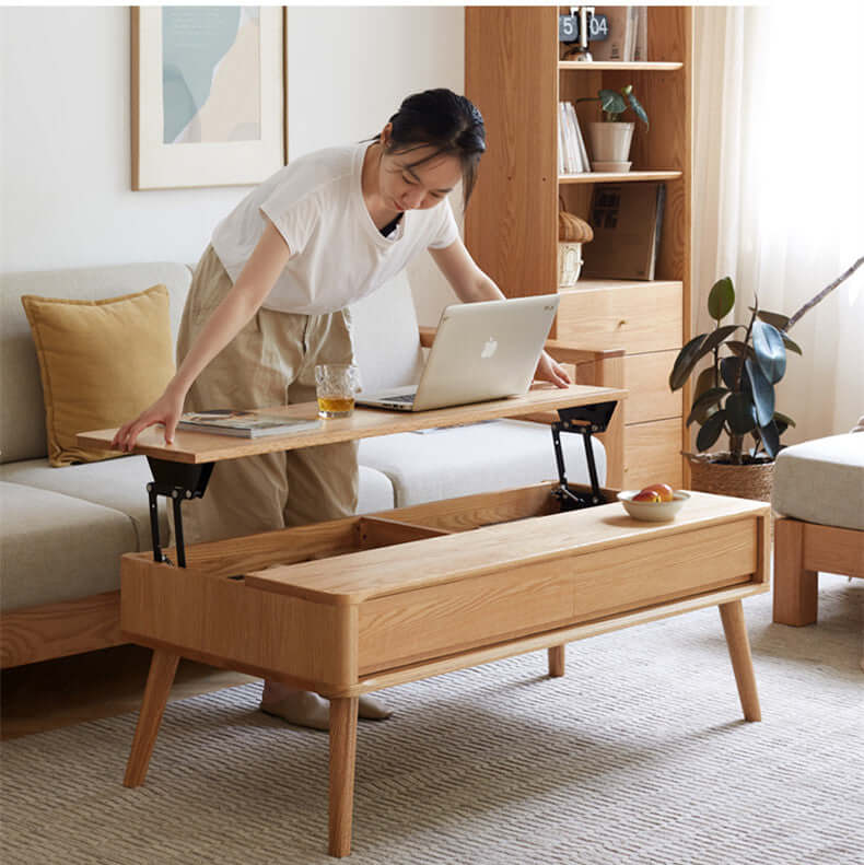 Lift-Top Coffee Table With Hidden Storage, Natural Wood