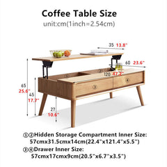 Lift-Top Coffee Table With Hidden Storage, Natural Wood