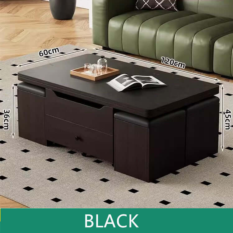 Lift-Top Coffee Table with Storage Drawers - Black