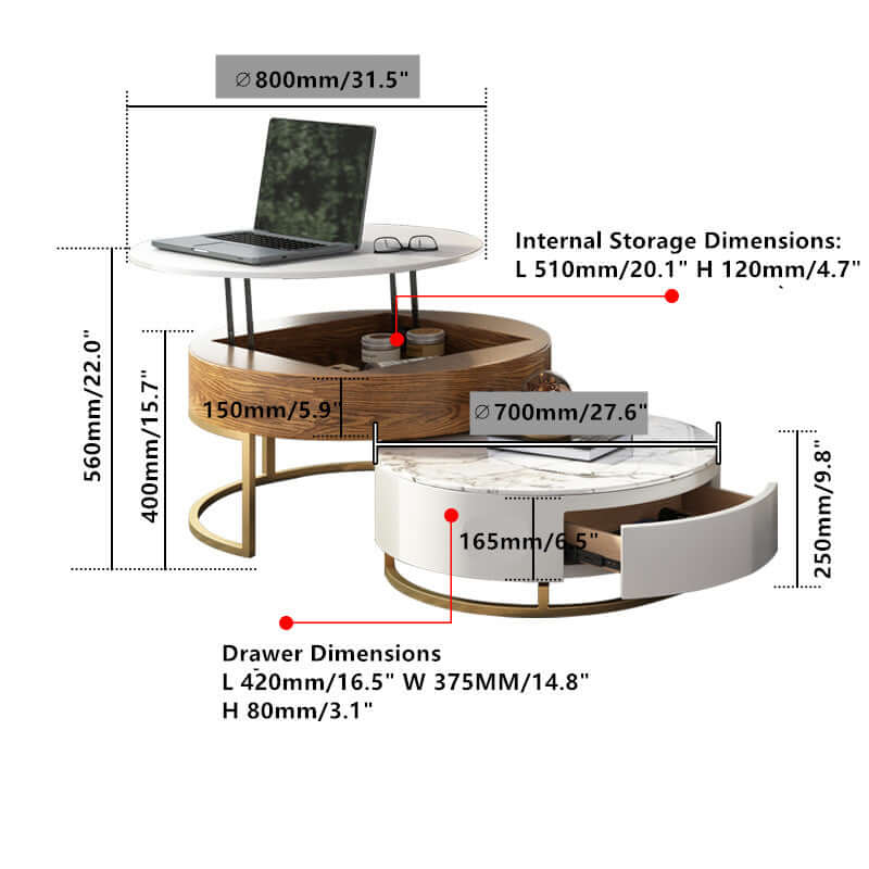 Lift-Top Walnut Coffee Table Set With Hidden Storage
