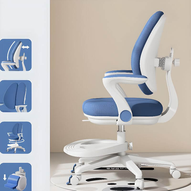 Light Blue Upholstered Metal Chair with Adjustable Height for Kids