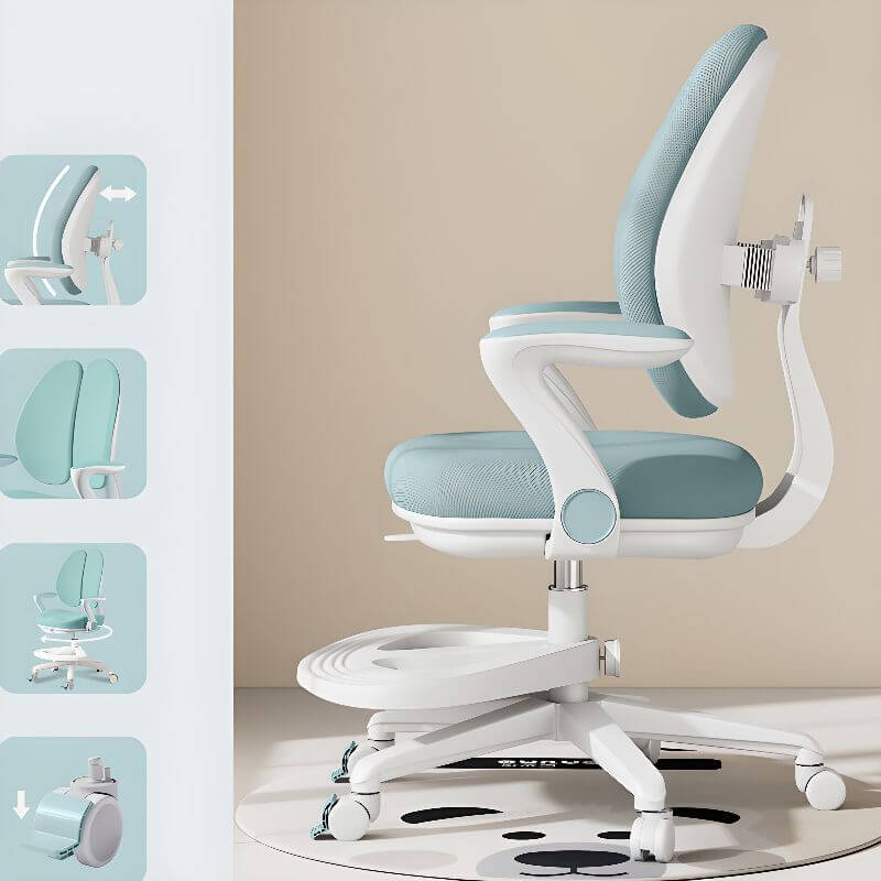 Light Blue Upholstered Metal Chair with Adjustable Height for Kids