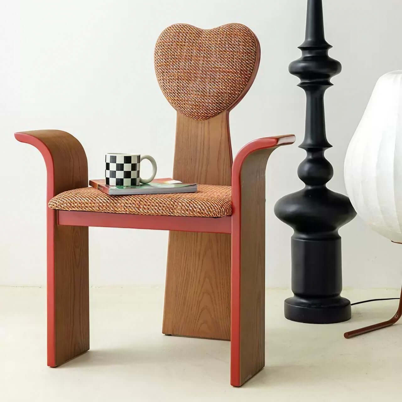 Light brown fabric dining chair with heart-shaped back and creative design main product image Hauptbild