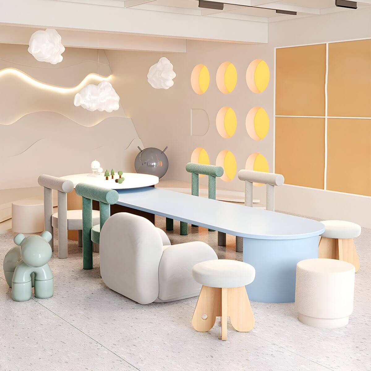 Light Gray Writing Desk with Coordinating Stool for Kids