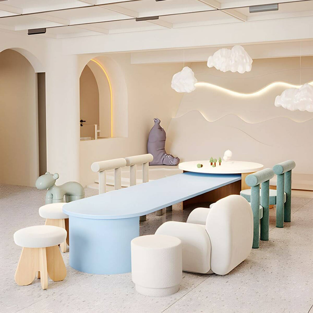 Light Gray Writing Desk with Coordinating Stool for Kids