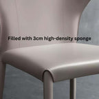 Light khaki saddle leather dining chair with C-shaped curved backrest, minimalist and luxurious design