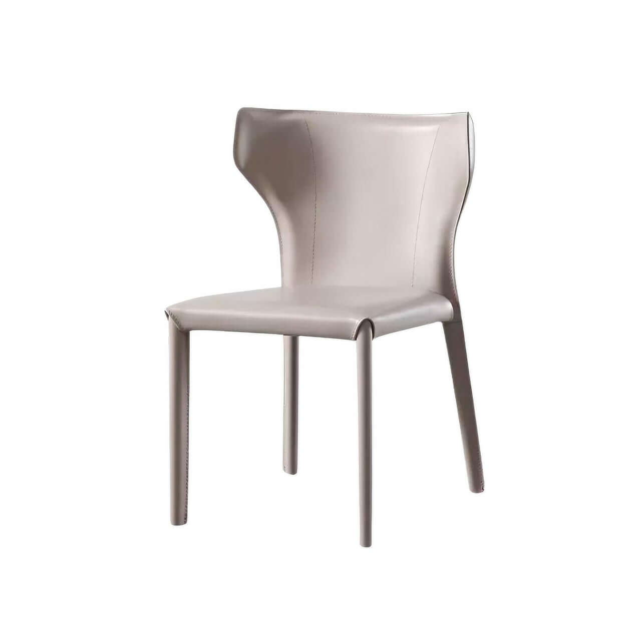Light khaki saddle leather dining chair with C-shaped curved backrest, minimalist and luxurious design