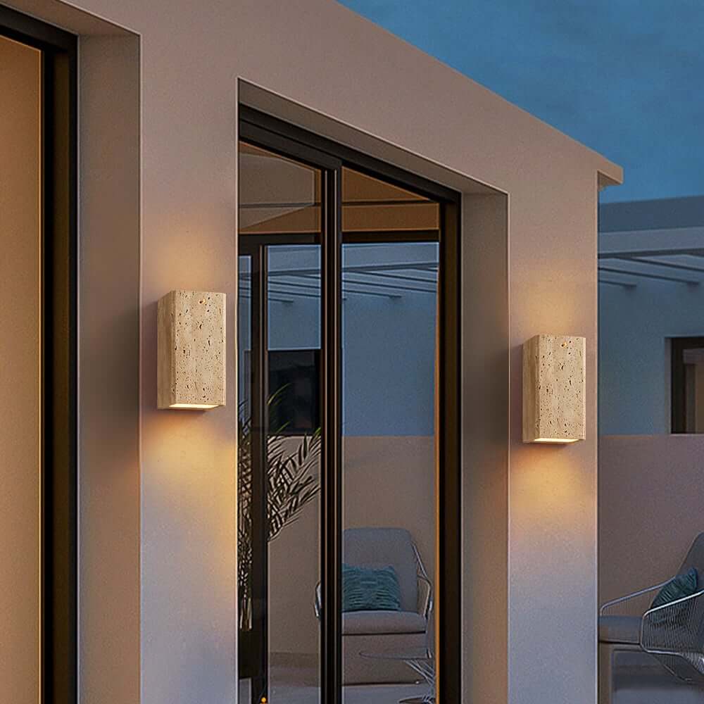 Light Khaki Travertine Outdoor Flush Mount Wall Sconce