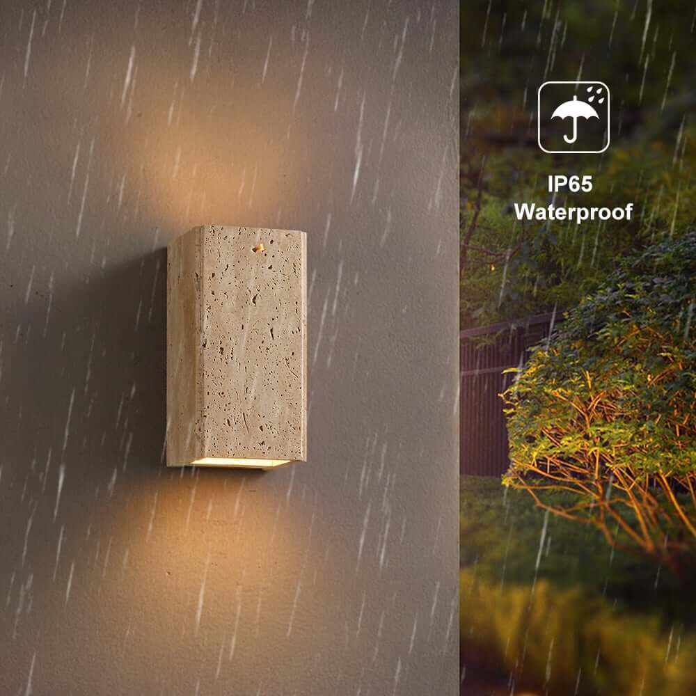 Light Khaki Travertine Outdoor Flush Mount Wall Sconce