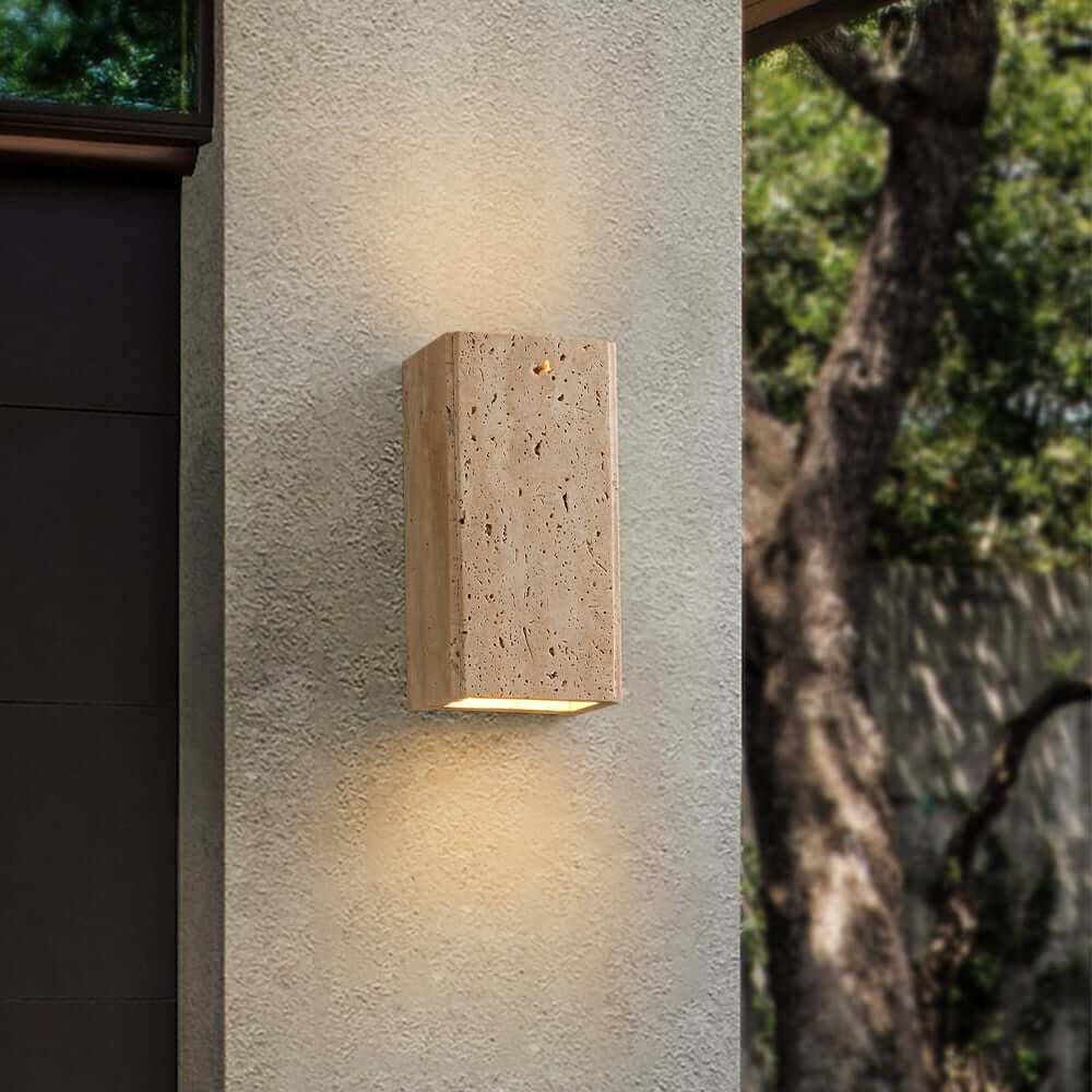Light Khaki Travertine Outdoor Flush Mount Wall Sconce