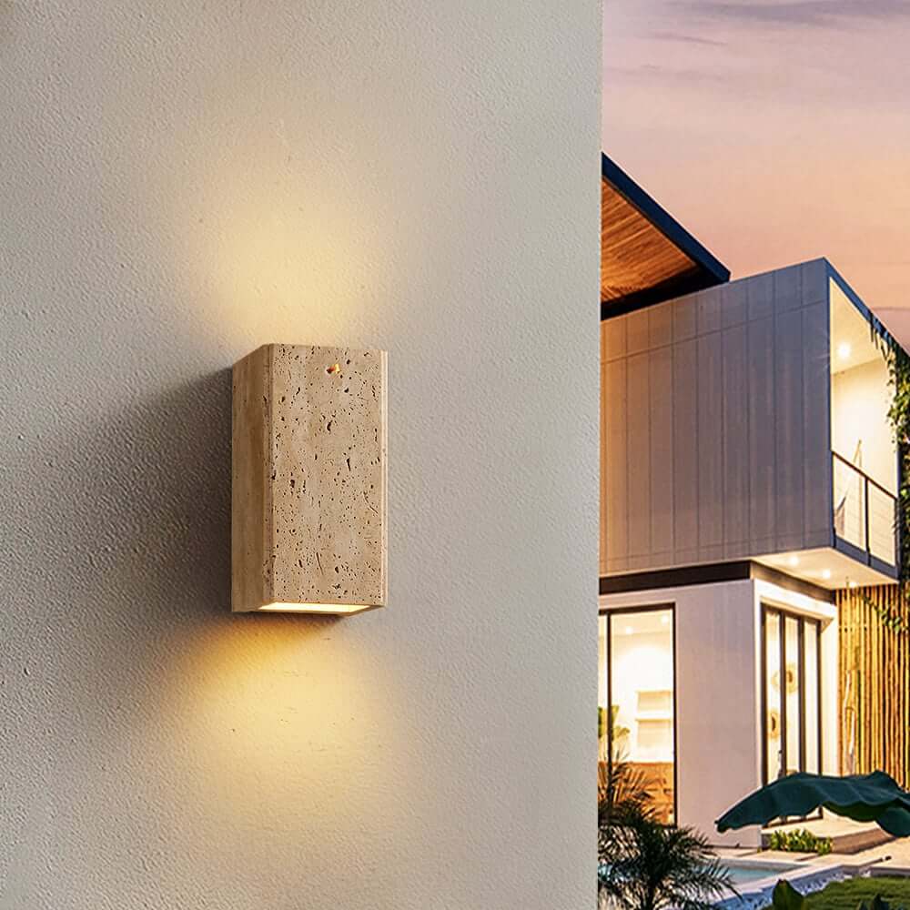 Light Khaki Travertine Outdoor Flush Mount Wall Sconce