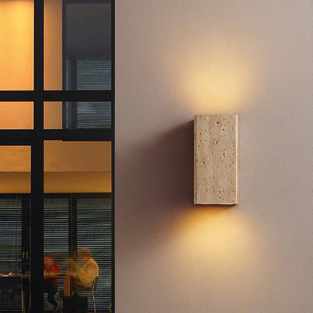 Light Khaki Travertine Outdoor Flush Mount Wall Sconce Main Product Image