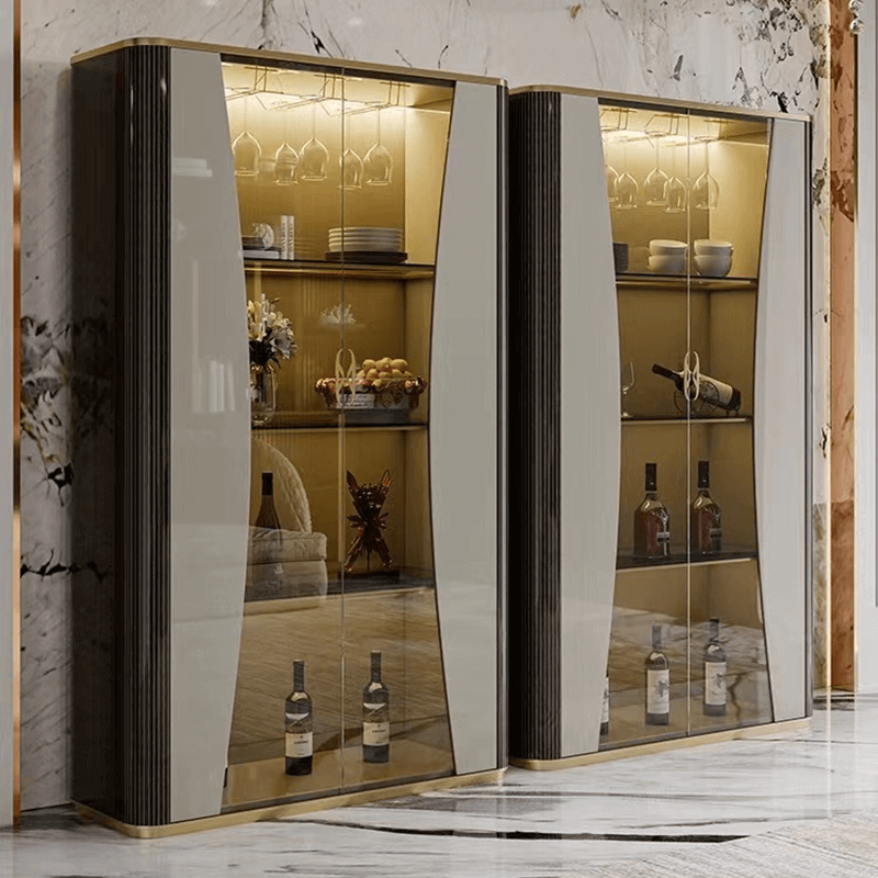 Light Luxury Steel & Glass Wine Cabinet with Shelves