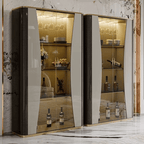 Light Luxury Steel & Glass Wine Cabinet with Shelves