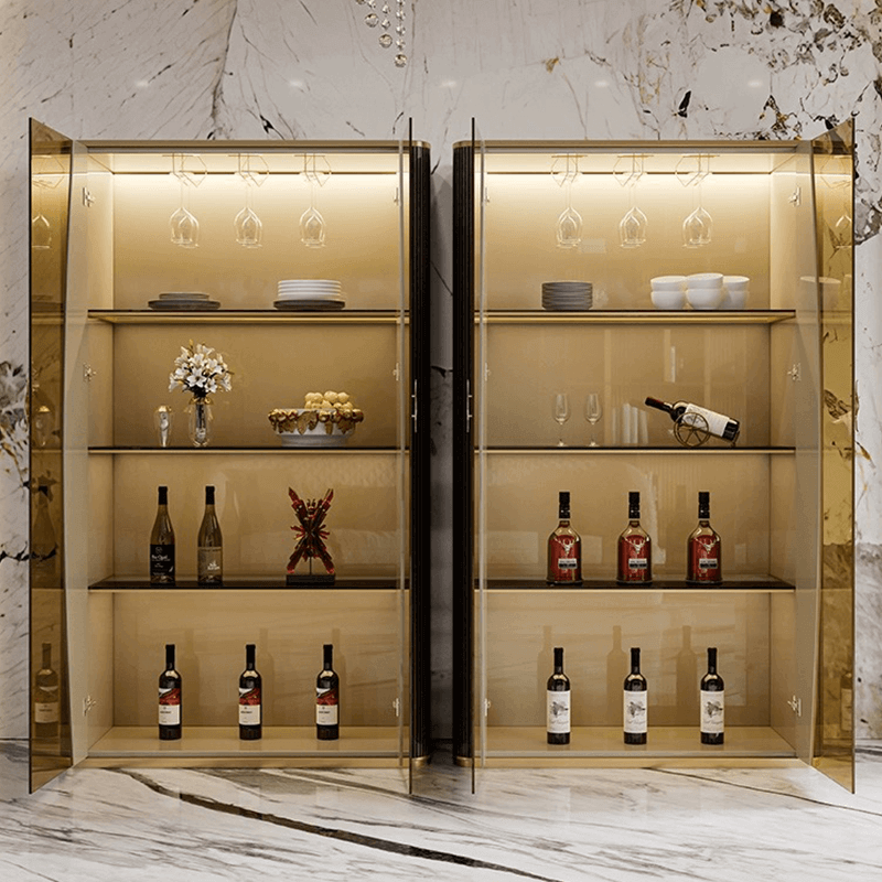 Light Luxury Steel & Glass Wine Cabinet with Shelves