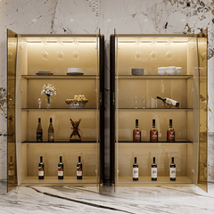 Light Luxury Steel & Glass Wine Cabinet with Shelves