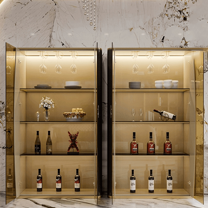 Light Luxury Steel & Glass Wine Cabinet with Shelves Image secondaire du produit