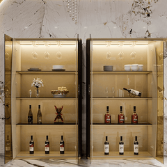 Light Luxury Steel & Glass Wine Cabinet with Shelves
