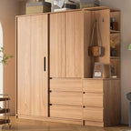 Light Oak Modern Wardrobe Armoire with Sliding Door Drawers