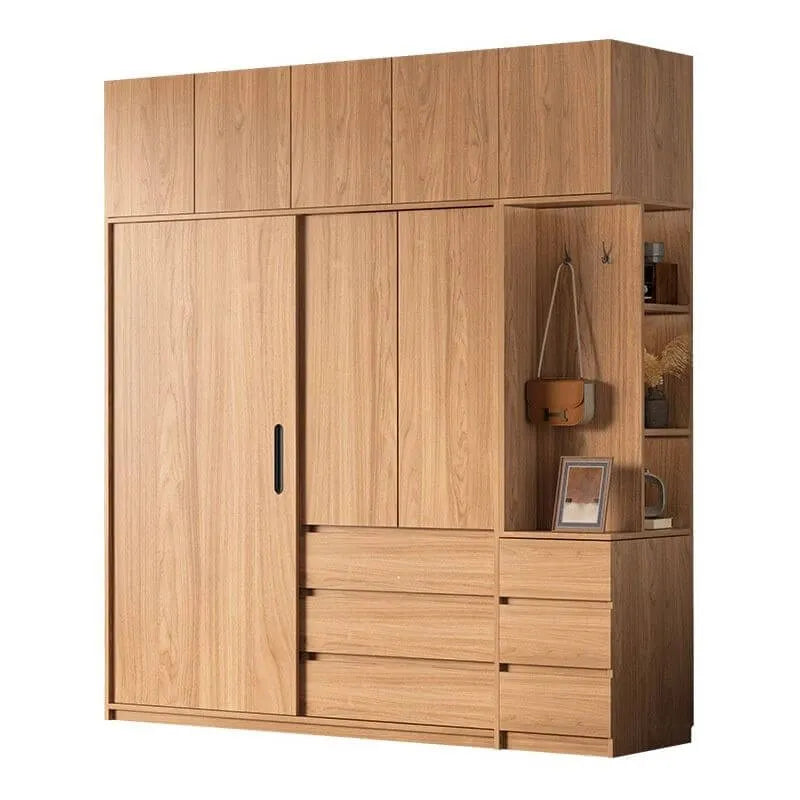 Light Oak Modern Wardrobe Armoire with Sliding Door Drawers