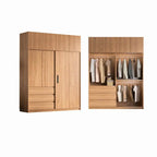Light Oak Modern Wardrobe Armoire with Sliding Door Drawers